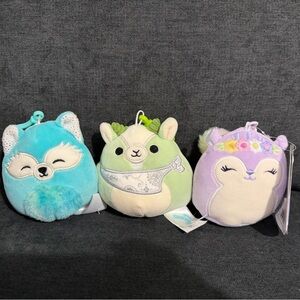 Squishmallows Clip-On Mini Plush Lot of 3 – Fox, Goat & Sydnee Purple Deer – NWT